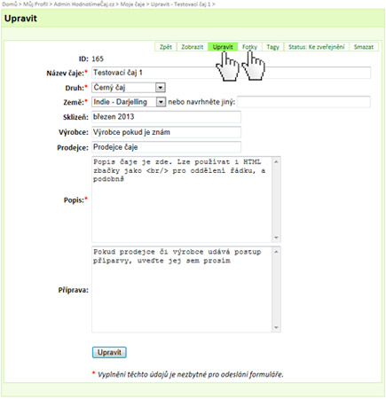 Uprav mé čaje na HodnotímeČaj.cz